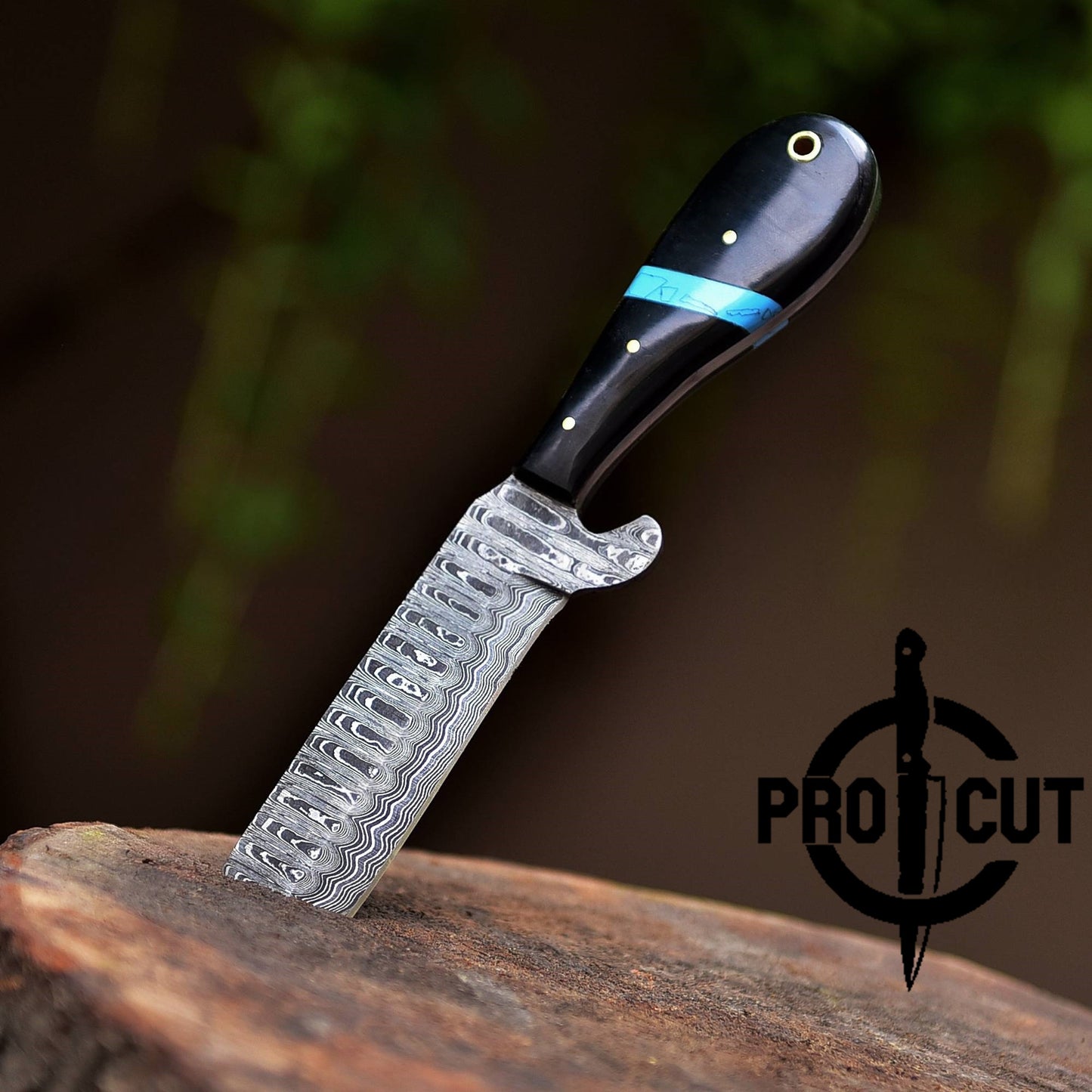 Pro Cut Handmade Damascus Steel Fixed Blade Cowboy Bull Cutter Knife with Pancake Sheath