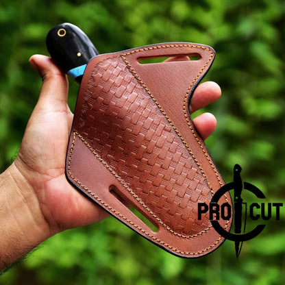 Pro Cut Handmade Damascus Steel Fixed Blade Cowboy Bull Cutter Knife with Pancake Sheath