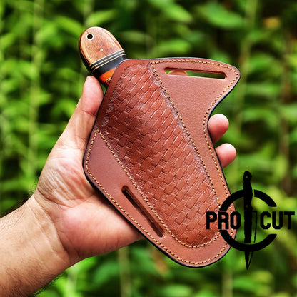 Pro Cut Handmade Cowboy Rasp Bull Cutter Knife with Horizontal Carry Sheath