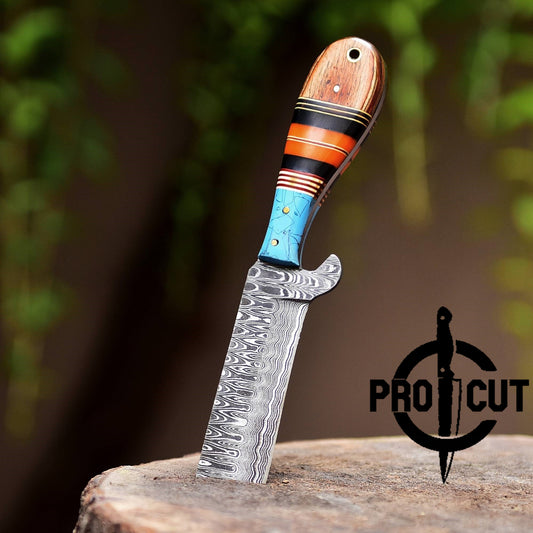 Pro Cut Handmade Cowboy Rasp Bull Cutter Knife with Horizontal Carry Sheath
