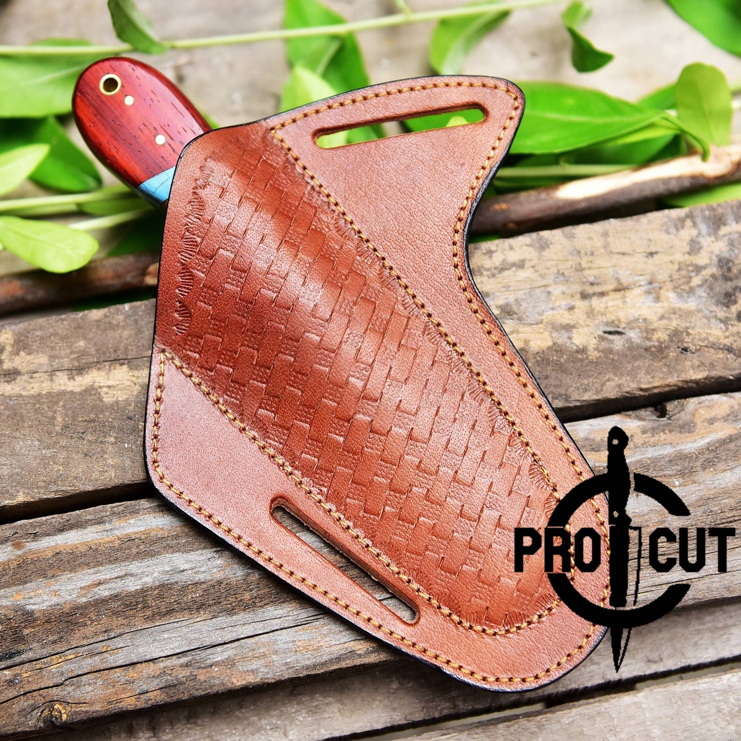 Pro Cut Damascus Steel Fixed Blade Bull Cutter Rasp Knife with Pancake Sheath, Full Tang Hunting Knife