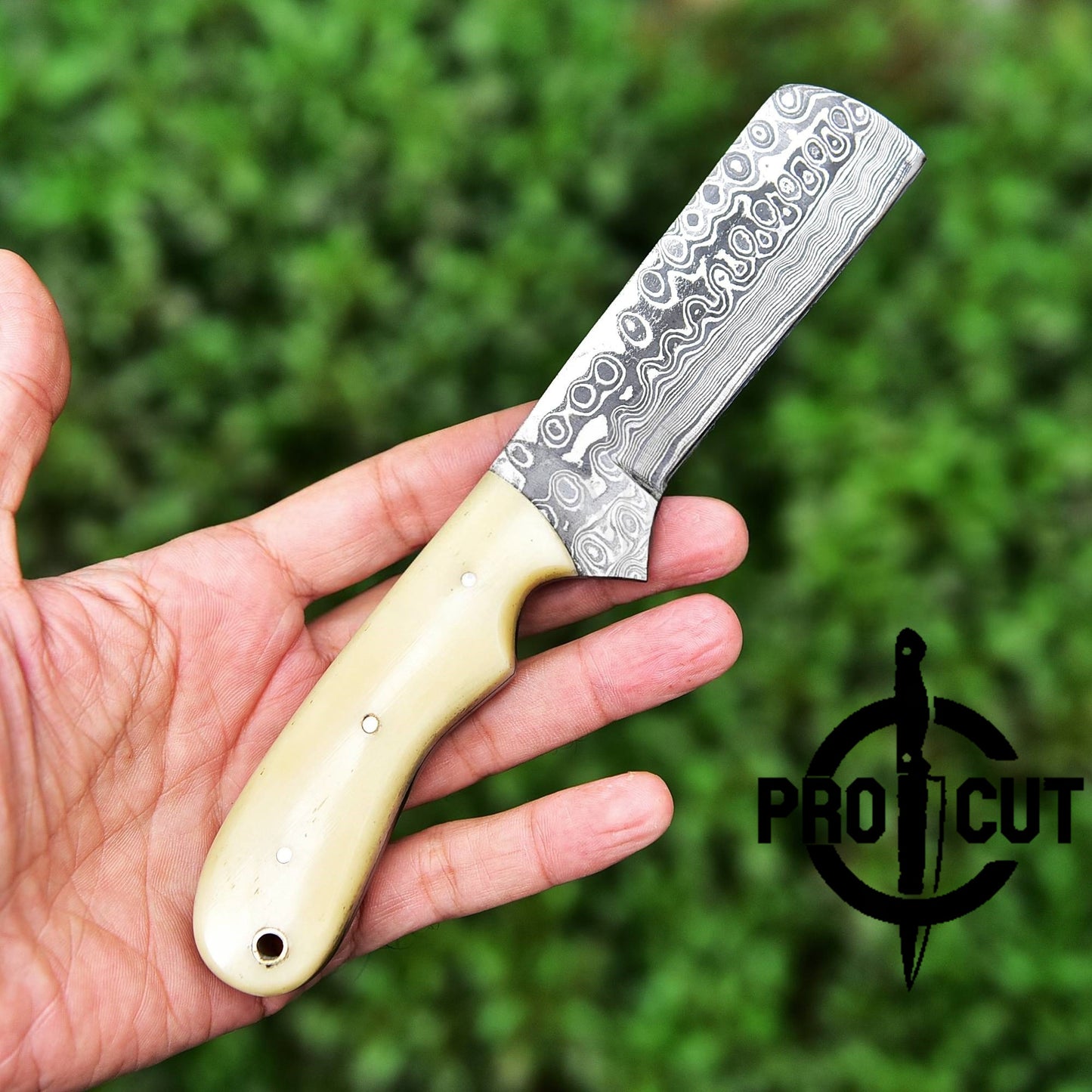 Pro Cut Damascus Steel Cowboy Bull Cutter with Camel Bone Handle, Cowboy Rasp Knives
