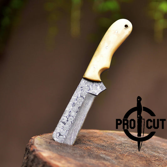 Pro Cut Damascus Steel Cowboy Bull Cutter with Camel Bone Handle, Cowboy Rasp Knives