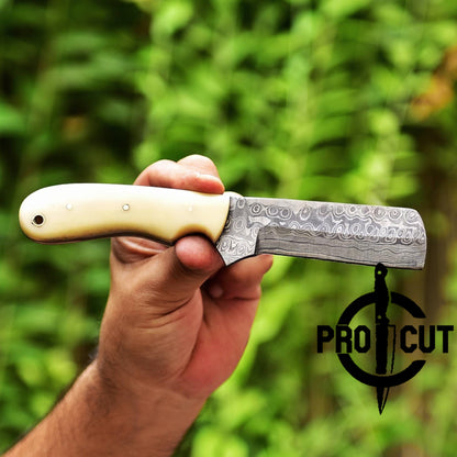 Pro Cut Damascus Steel Cowboy Bull Cutter with Camel Bone Handle, Cowboy Rasp Knives