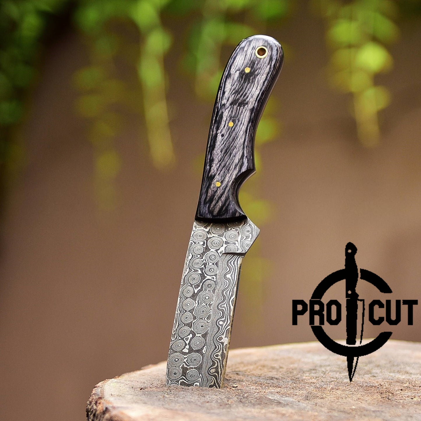 Pro Cut Damascus Steel Cowboy Bull Cutter with Black Stabilized Wood Handle, Cowboy Rasp Knives