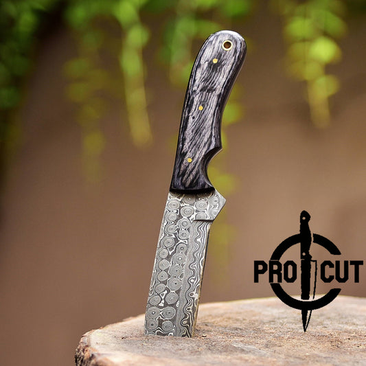 Pro Cut Damascus Steel Cowboy Bull Cutter with Black Stabilized Wood Handle, Cowboy Rasp Knives