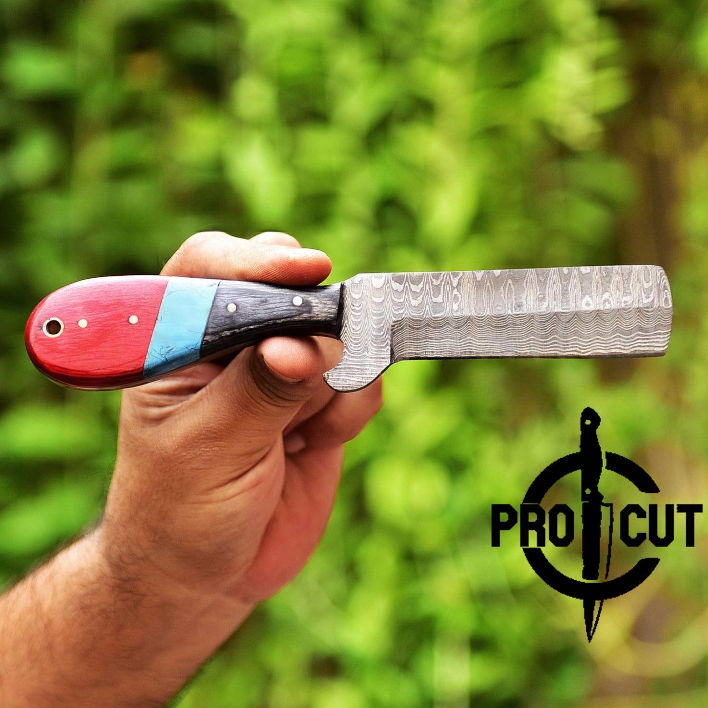 Pro Cut Damascus Steel Hand Forged Fixed Blade Cowboy Bull Cutter Knife With Horizontal Carry Sheath