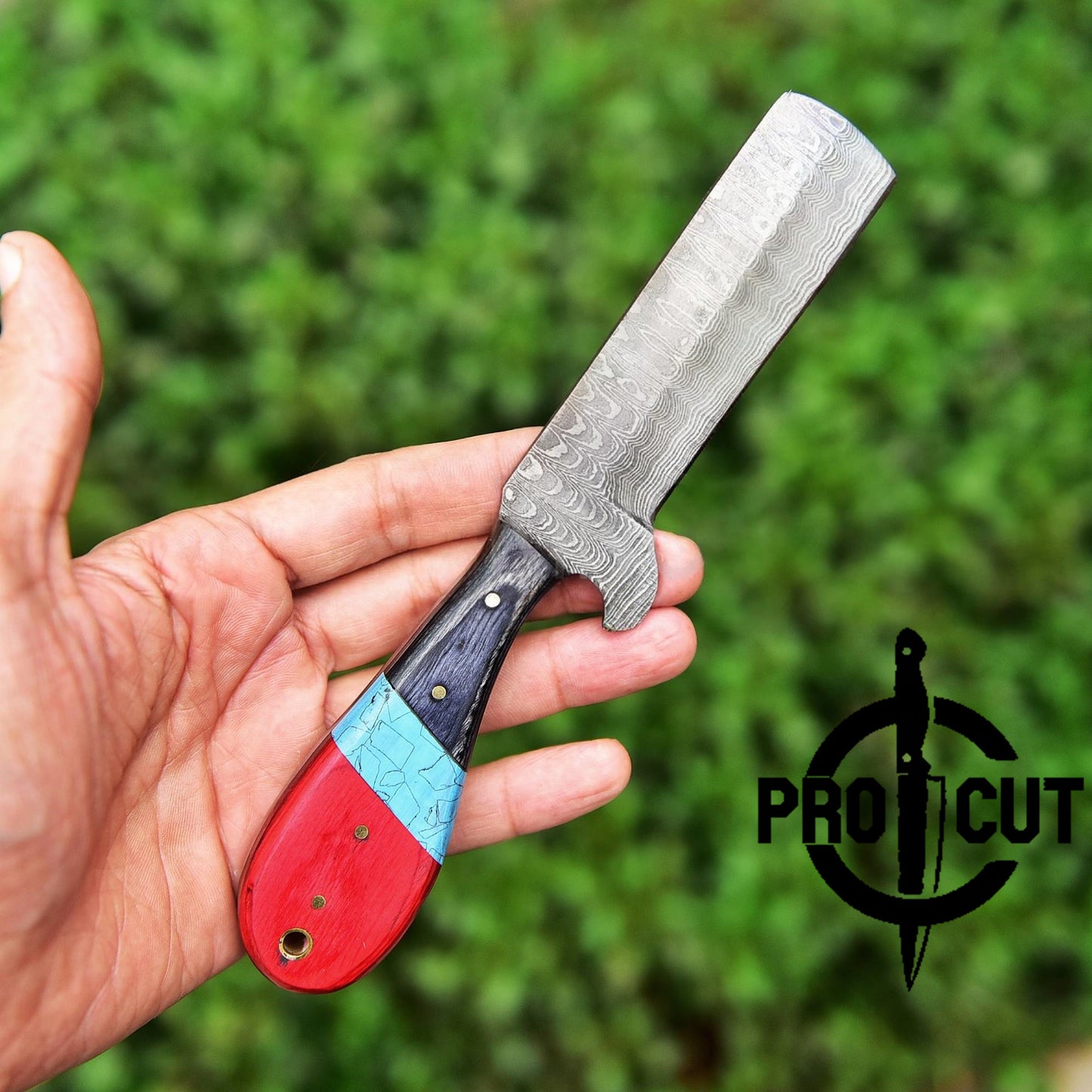 Pro Cut Damascus Steel Hand Forged Fixed Blade Cowboy Bull Cutter Knife With Horizontal Carry Sheath