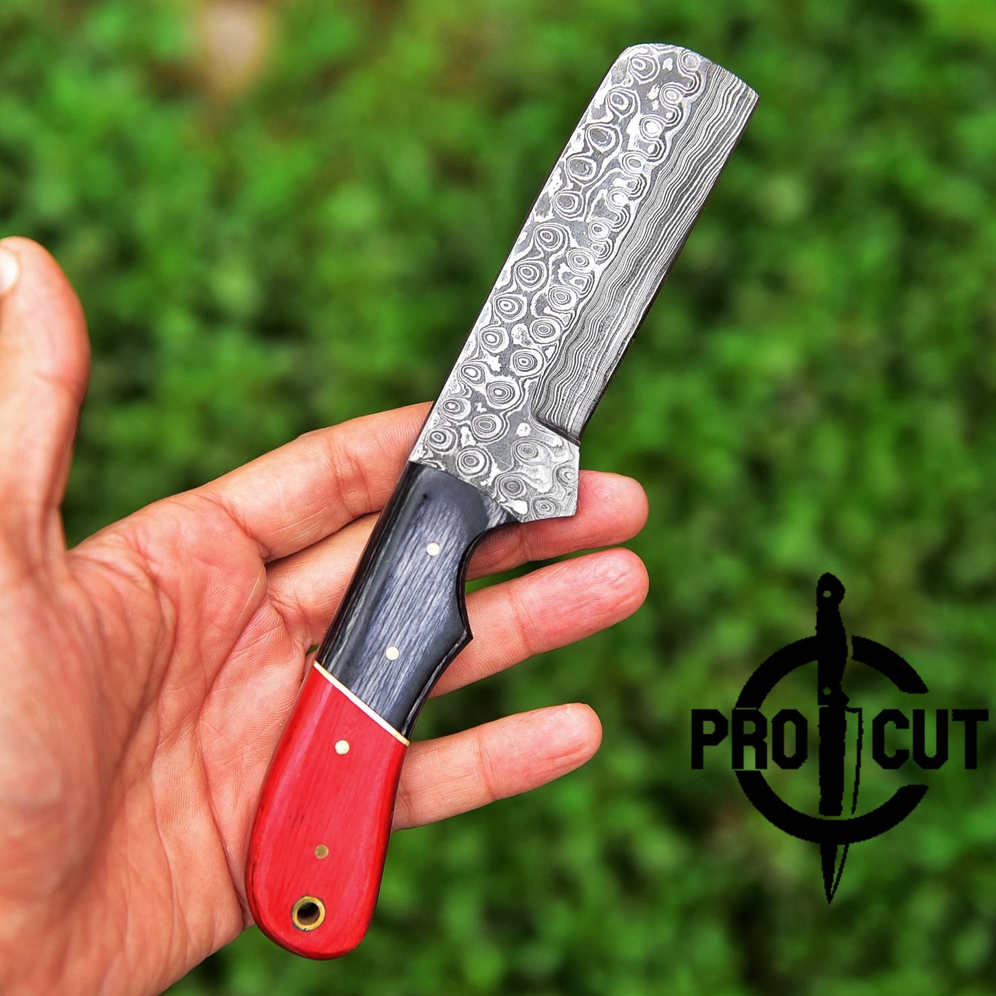 Pro Cut Cowboy Rasp Bull Cutter Knife with Black & Red Wooden Handle, Pancake Horizontal Sheath
