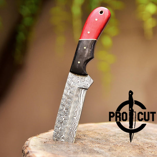 Pro Cut Cowboy Rasp Bull Cutter Knife with Black & Red Wooden Handle, Pancake Horizontal Sheath