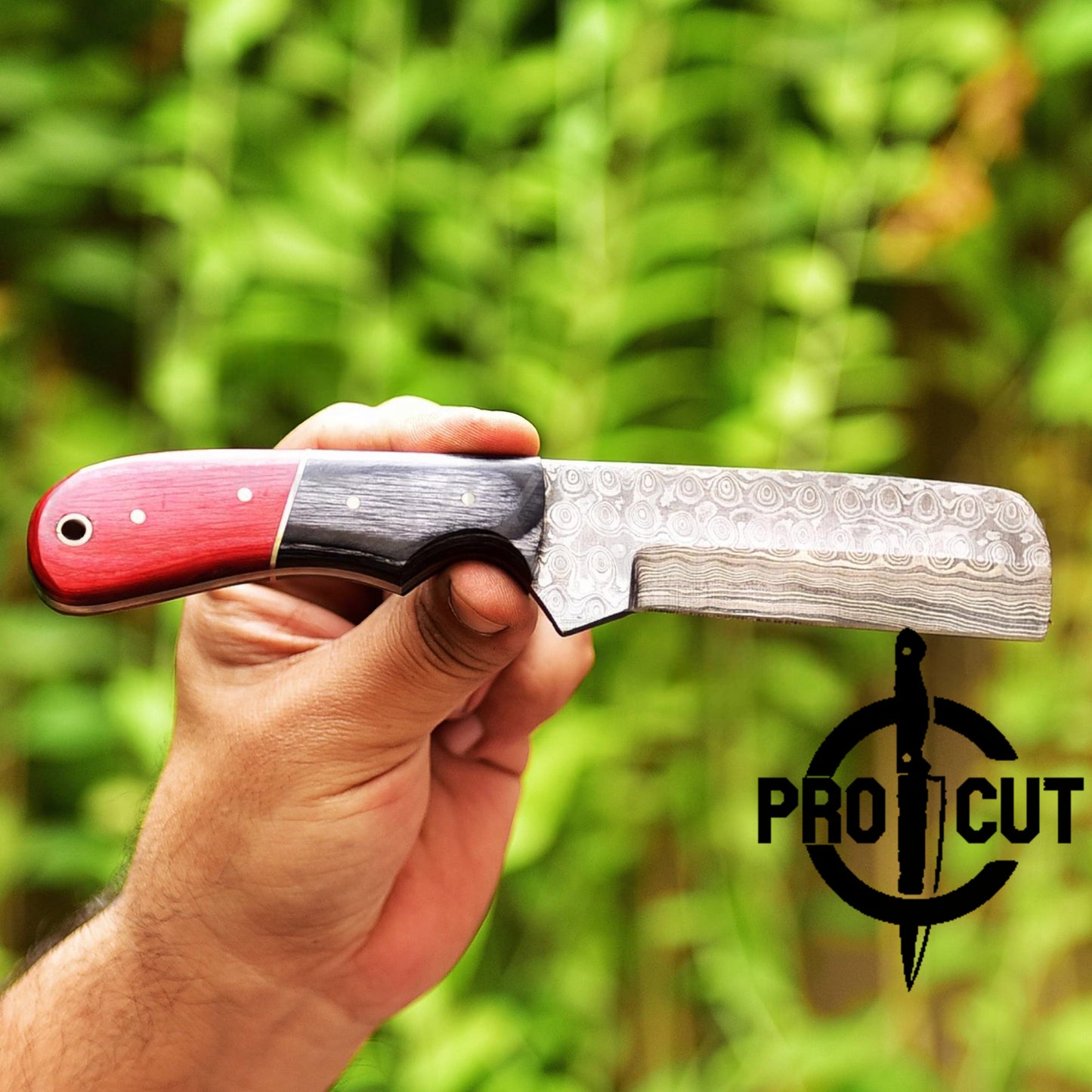 Pro Cut Cowboy Rasp Bull Cutter Knife with Black & Red Wooden Handle, Pancake Horizontal Sheath