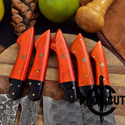 Pro Cut Forge Heart Damascus Steel Chef Set - Orange Wood Handle