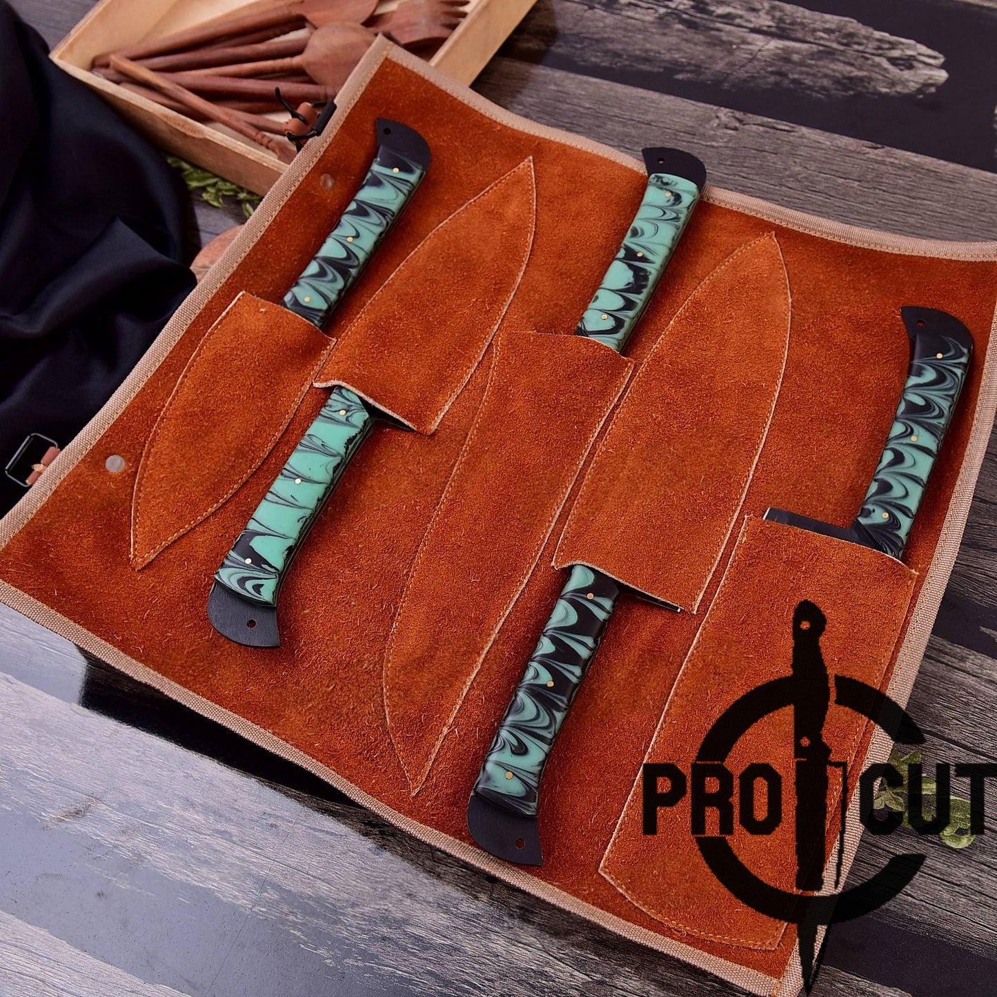 Pro Cut Obsidian Cut - Handmade Stainless Steel Chef Knives Set with Epoxy Resin Handle