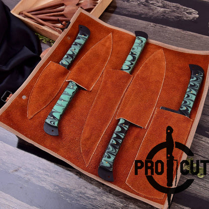 Pro Cut Obsidian Cut - Handmade Stainless Steel Chef Knives Set with Epoxy Resin Handle
