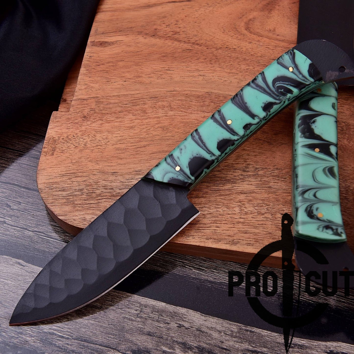Pro Cut Obsidian Cut - Handmade Stainless Steel Chef Knives Set with Epoxy Resin Handle