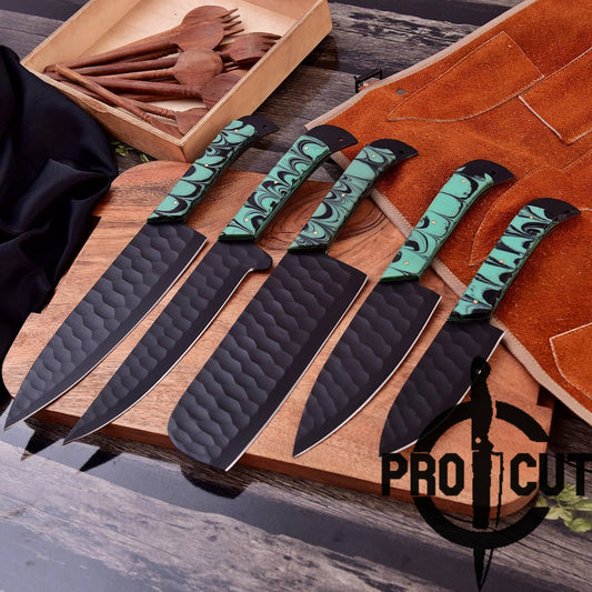Pro Cut Obsidian Cut - Handmade Stainless Steel Chef Knives Set with Epoxy Resin Handle