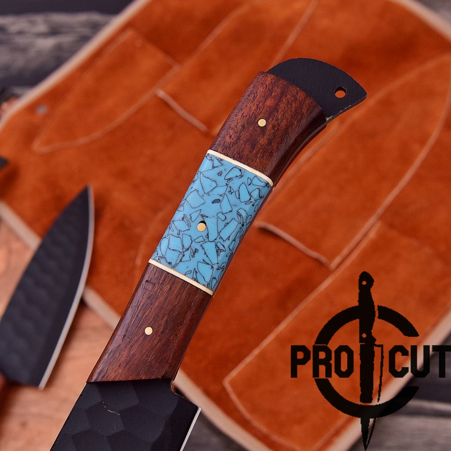 Pro Cut Obsidian Cut - Handmade Chef Set with Rosewood & Turquoise Resin Handle