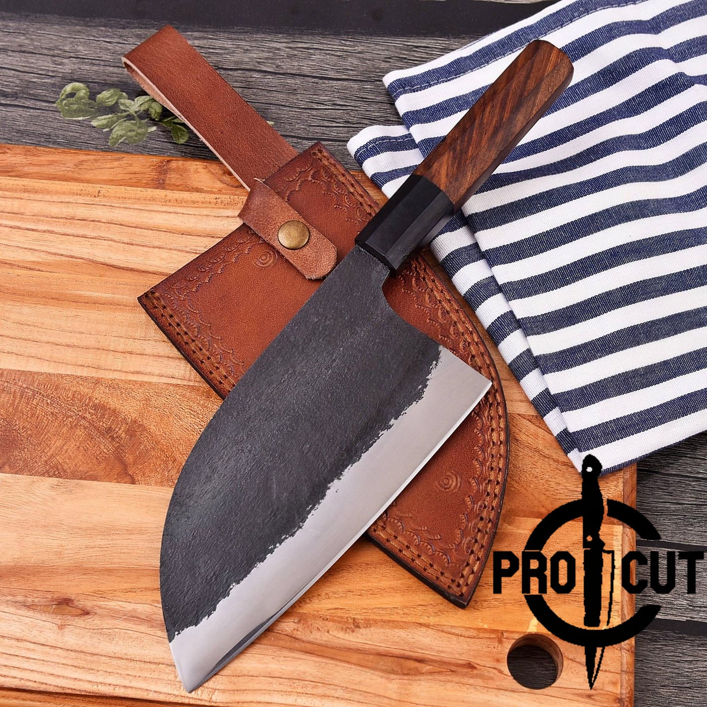 Pro Cut Hand Forged Stainless Steel Premium Serbian Cleaver Knife, Meat & Vegetable Chopper