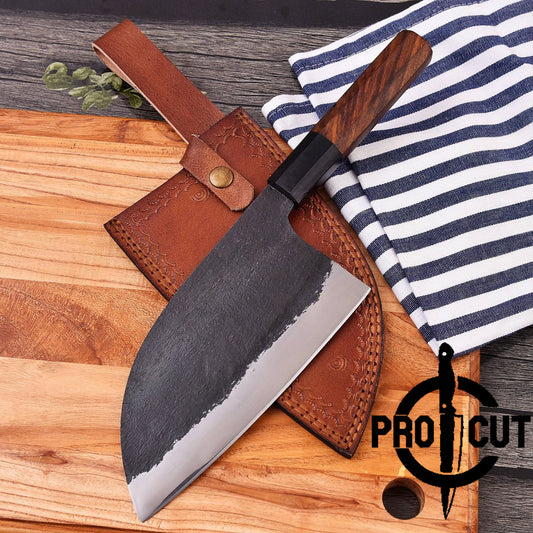 Pro Cut Hand Forged Stainless Steel Premium Serbian Cleaver Knife, Meat & Vegetable Chopper