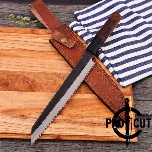 Pro Cut Premium Stainless Steel Hand Forged Bread Knife with Rosewood & G10 Handle