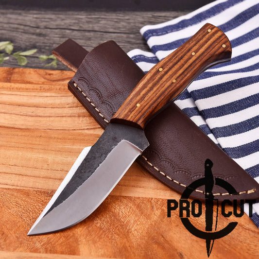 Pro Cut Handmade Stainless Steel Drop Point Hunting Knife with Rosewood Handle, Outdoor Camping Knife