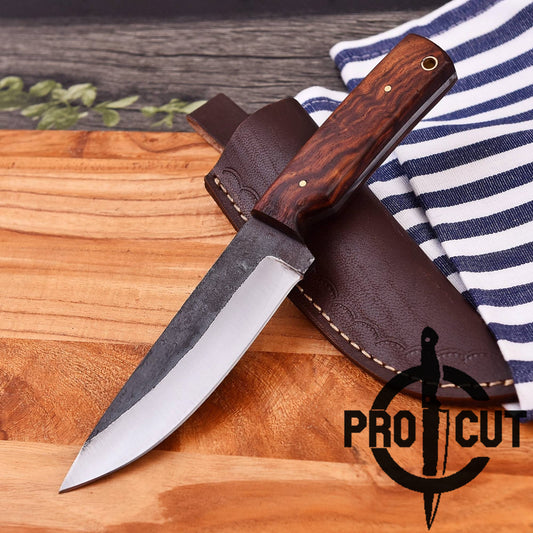 Pro Cut Stainless Steel Handmade Fixed Blade Hunting Knife with Rosewood Handle, Outdoor Camping Knife