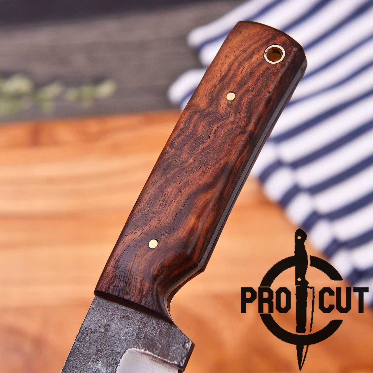 Pro Cut Stainless Steel Handmade Fixed Blade Hunting Knife with Rosewood Handle, Outdoor Camping Knife