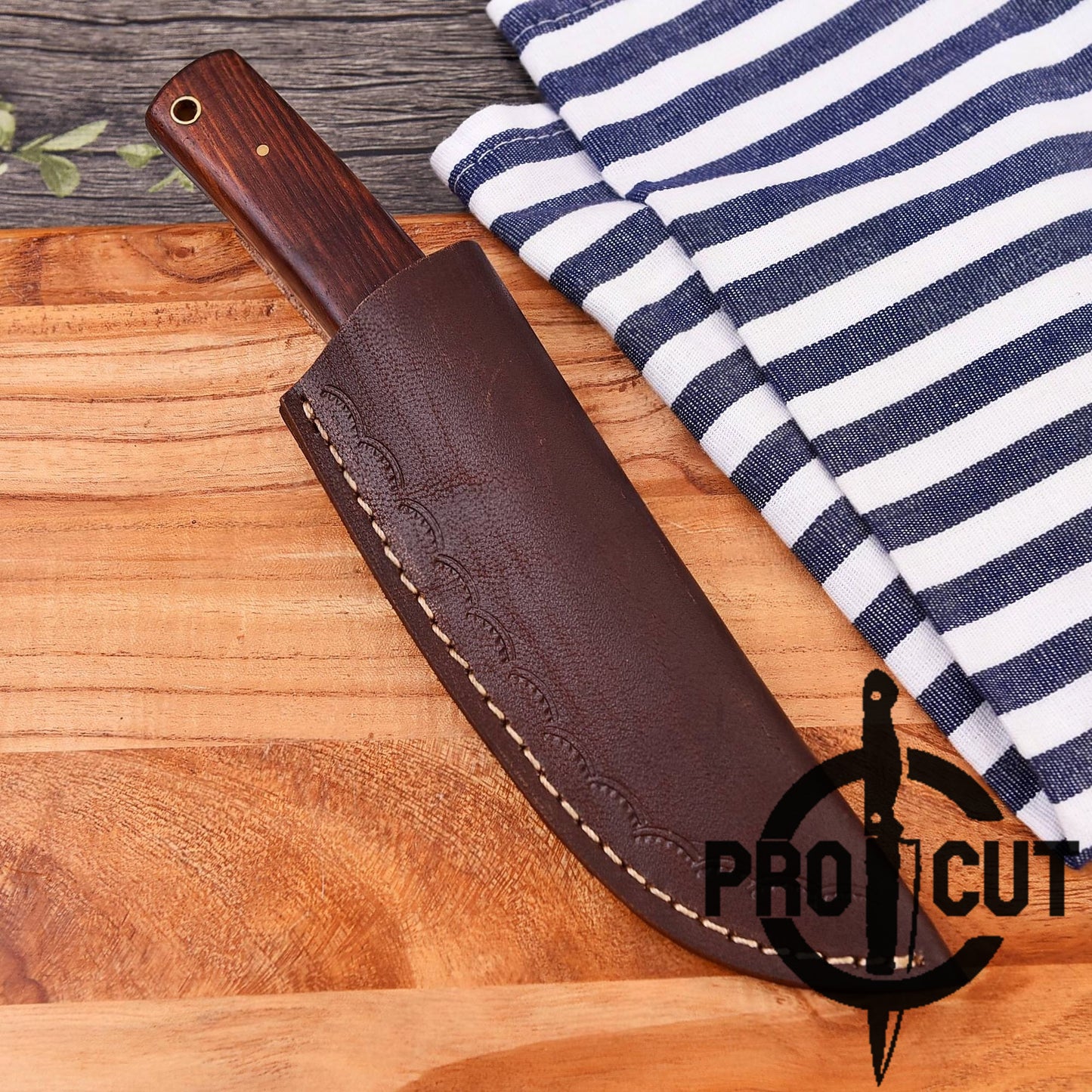 Pro Cut Stainless Steel Handmade Fixed Blade Hunting Knife with Rosewood Handle, Outdoor Camping Knife