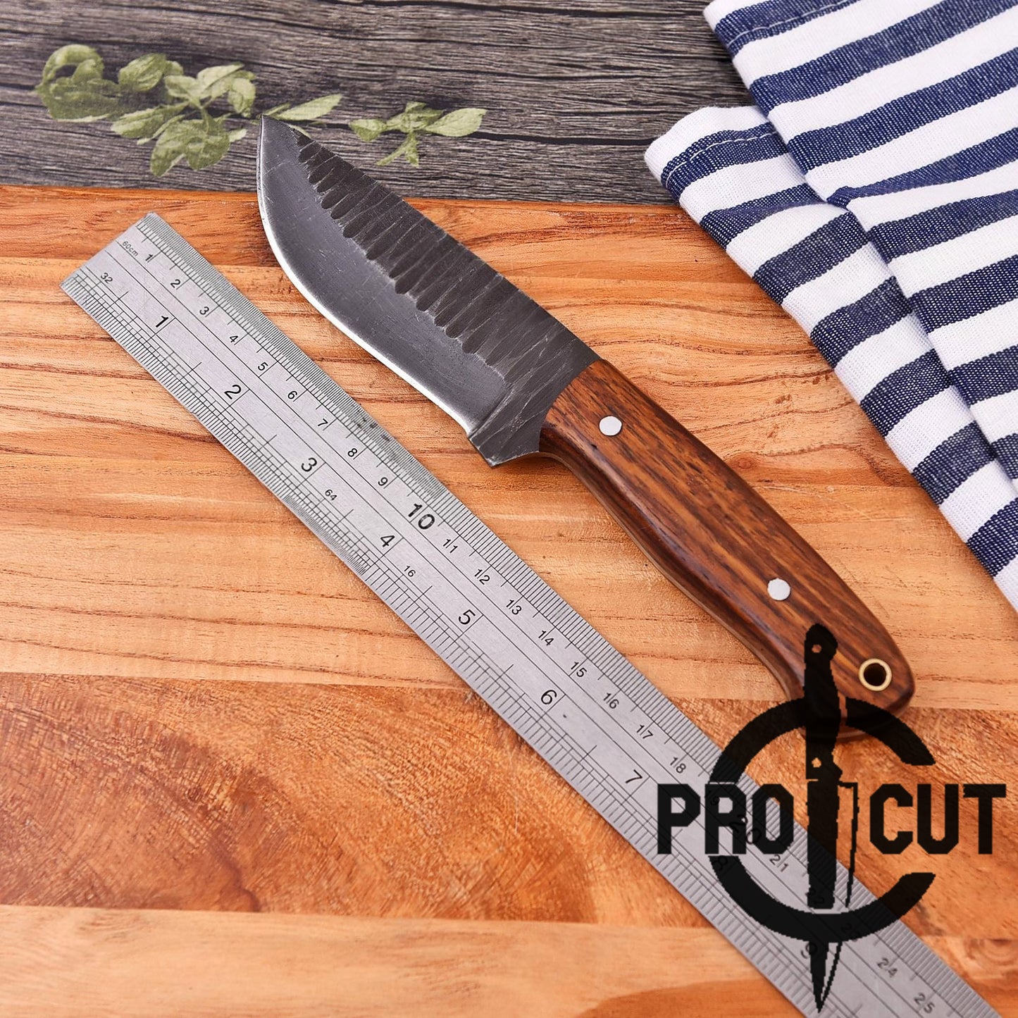 Pro Cut Acid Wash Handmade Hunting Knife with Rosewood Handle, Hand Forged Bushcraft Camping Knife