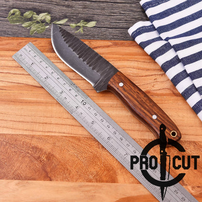 Pro Cut Acid Wash Handmade Hunting Knife with Rosewood Handle, Hand Forged Bushcraft Camping Knife