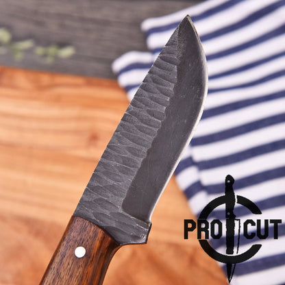 Pro Cut Acid Wash Handmade Hunting Knife with Rosewood Handle, Hand Forged Bushcraft Camping Knife