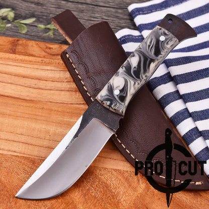 Pro Cut Hand Forged Stainless Steel Full Tang Hunting Knife with Epoxy Resin Handle & Leather Sheath