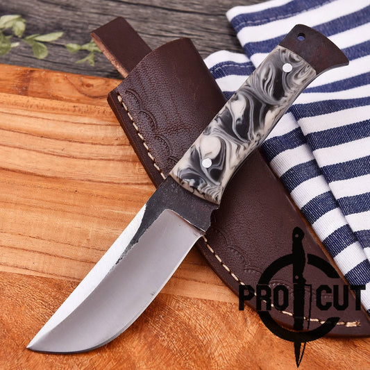 Pro Cut Hand Forged Stainless Steel Full Tang Hunting Knife with Epoxy Resin Handle & Leather Sheath