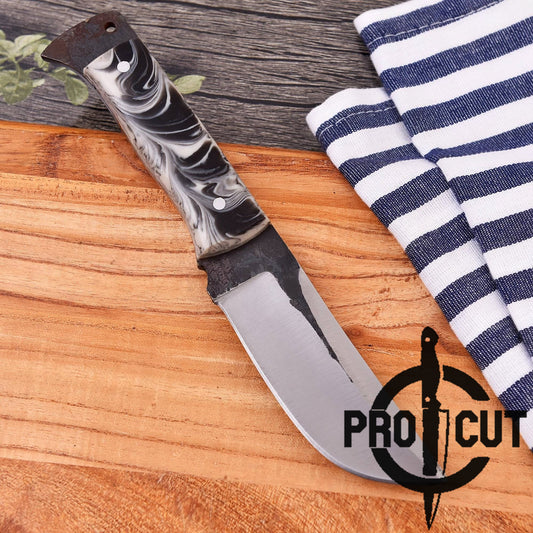 Pro Cut Hand Forged Stainless Steel Full Tang Hunting Knife with Epoxy Resin Handle & Leather Sheath