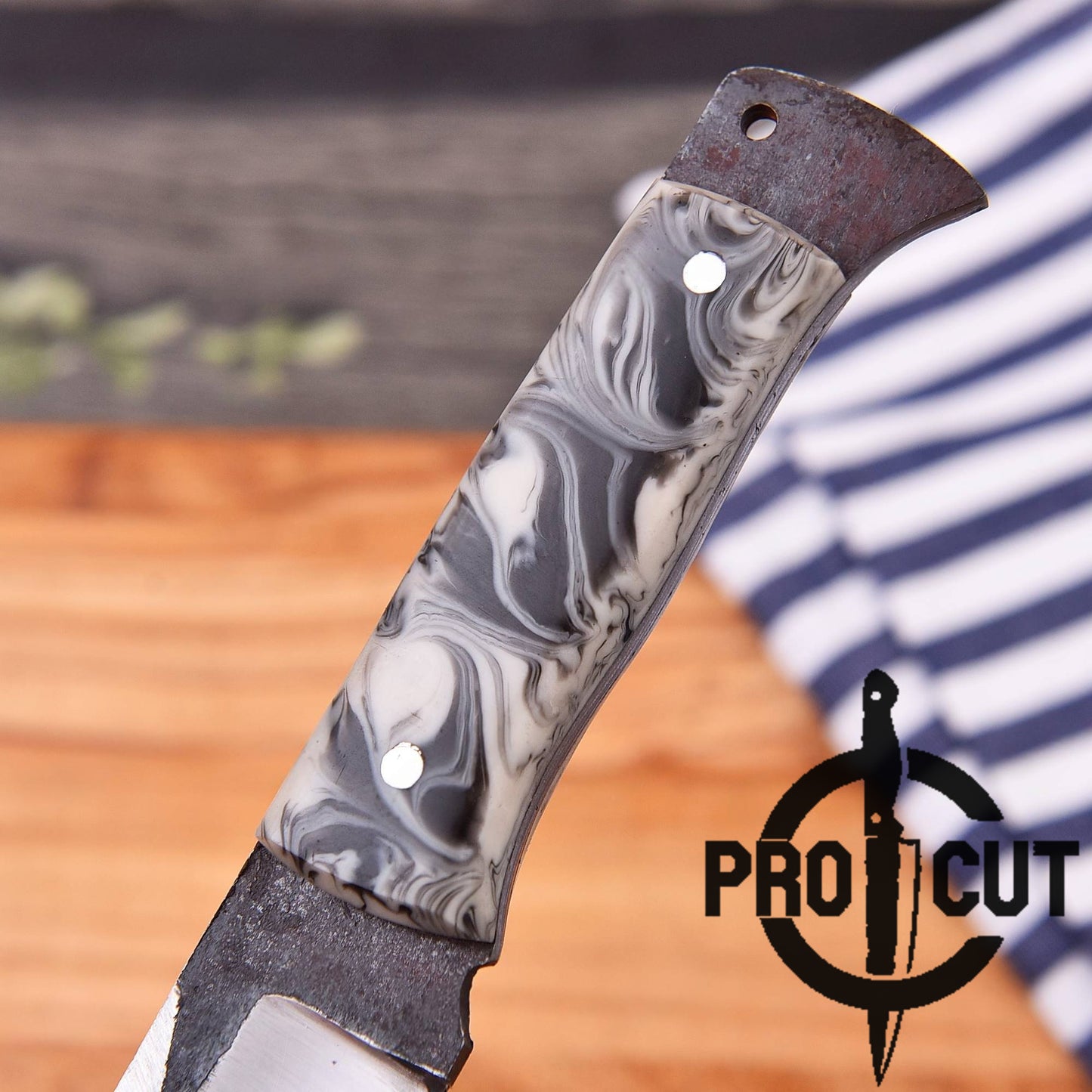 Pro Cut Hand Forged Stainless Steel Full Tang Hunting Knife with Epoxy Resin Handle & Leather Sheath