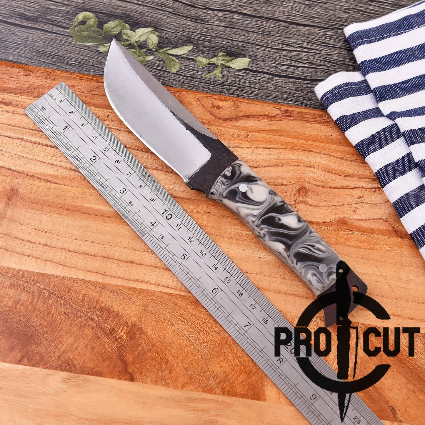 Pro Cut Hand Forged Stainless Steel Full Tang Hunting Knife with Epoxy Resin Handle & Leather Sheath