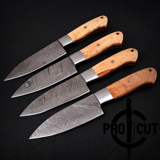 4 Pcs Handmade Damascus Steel Culinary Knives Set, Hand Forged BBQ Steak Knives