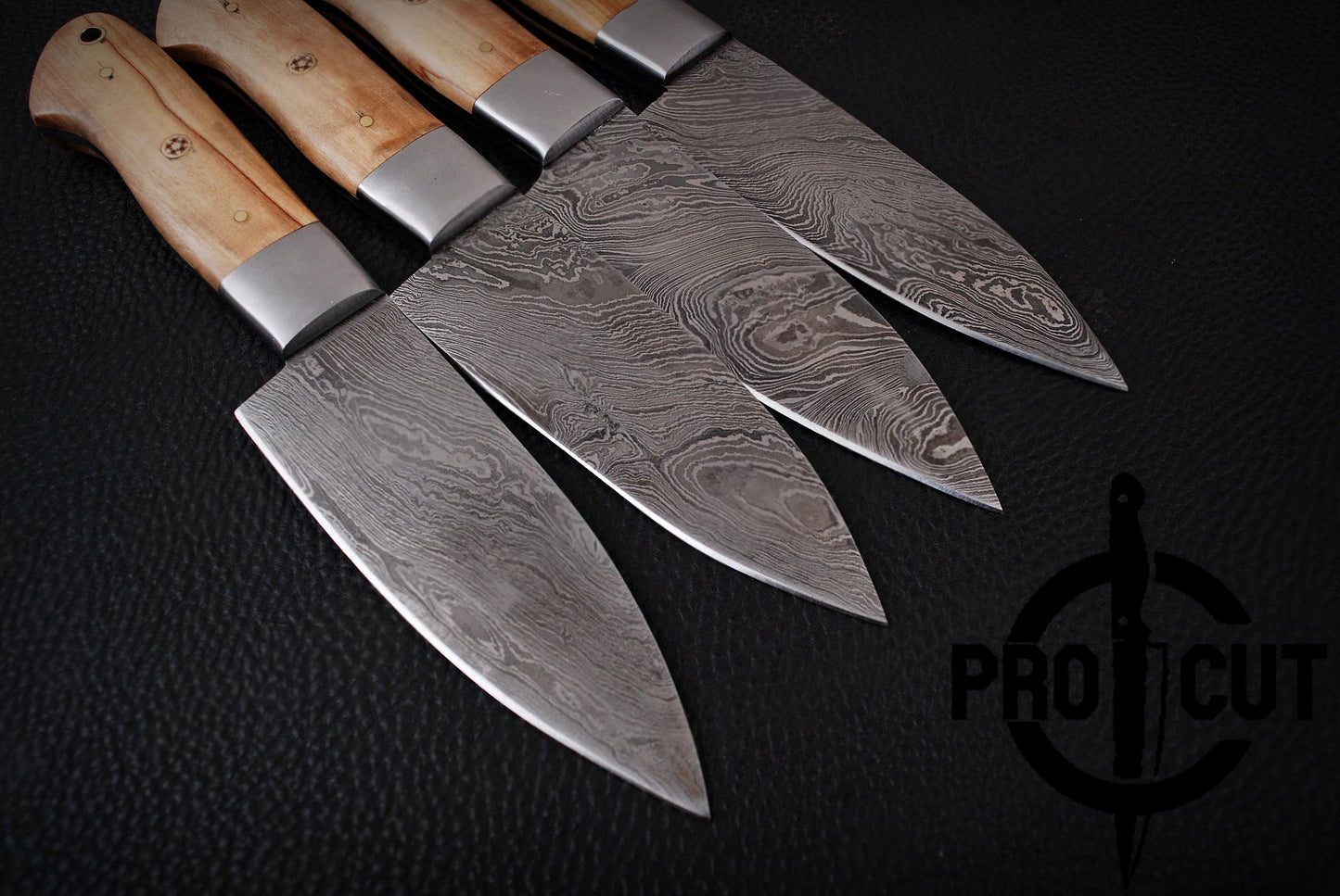 4 Pcs Handmade Damascus Steel Culinary Knives Set, Hand Forged BBQ Steak Knives