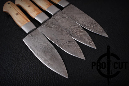 4 Pcs Handmade Damascus Steel Culinary Knives Set, Hand Forged BBQ Steak Knives