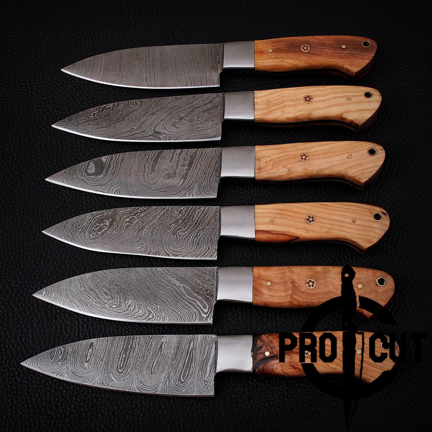 6 Pcs Handmade Damascus Steel Culinary Knives Set, Hand Forged BBQ Steak Knives