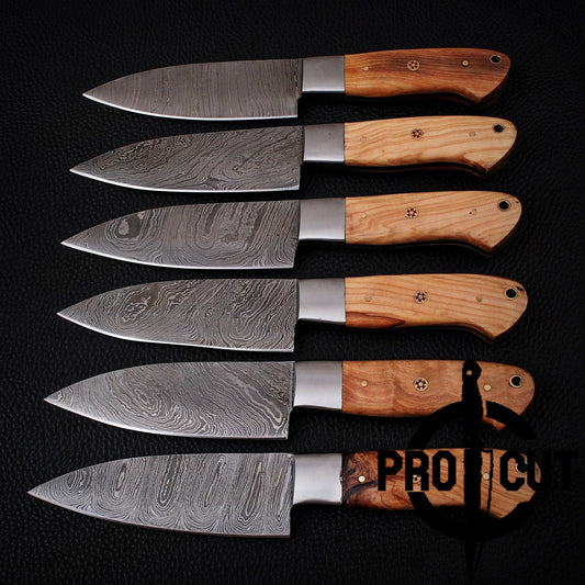 6 Pcs Handmade Damascus Steel Culinary Knives Set, Hand Forged BBQ Steak Knives