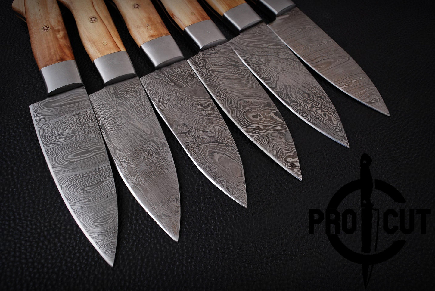 6 Pcs Handmade Damascus Steel Culinary Knives Set, Hand Forged BBQ Steak Knives