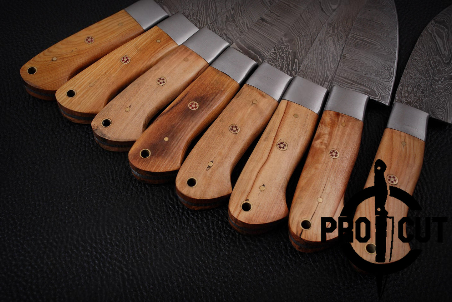 8 Pcs Handmade Damascus Steel Culinary Knives Set, Hand Forged BBQ Steak Knives