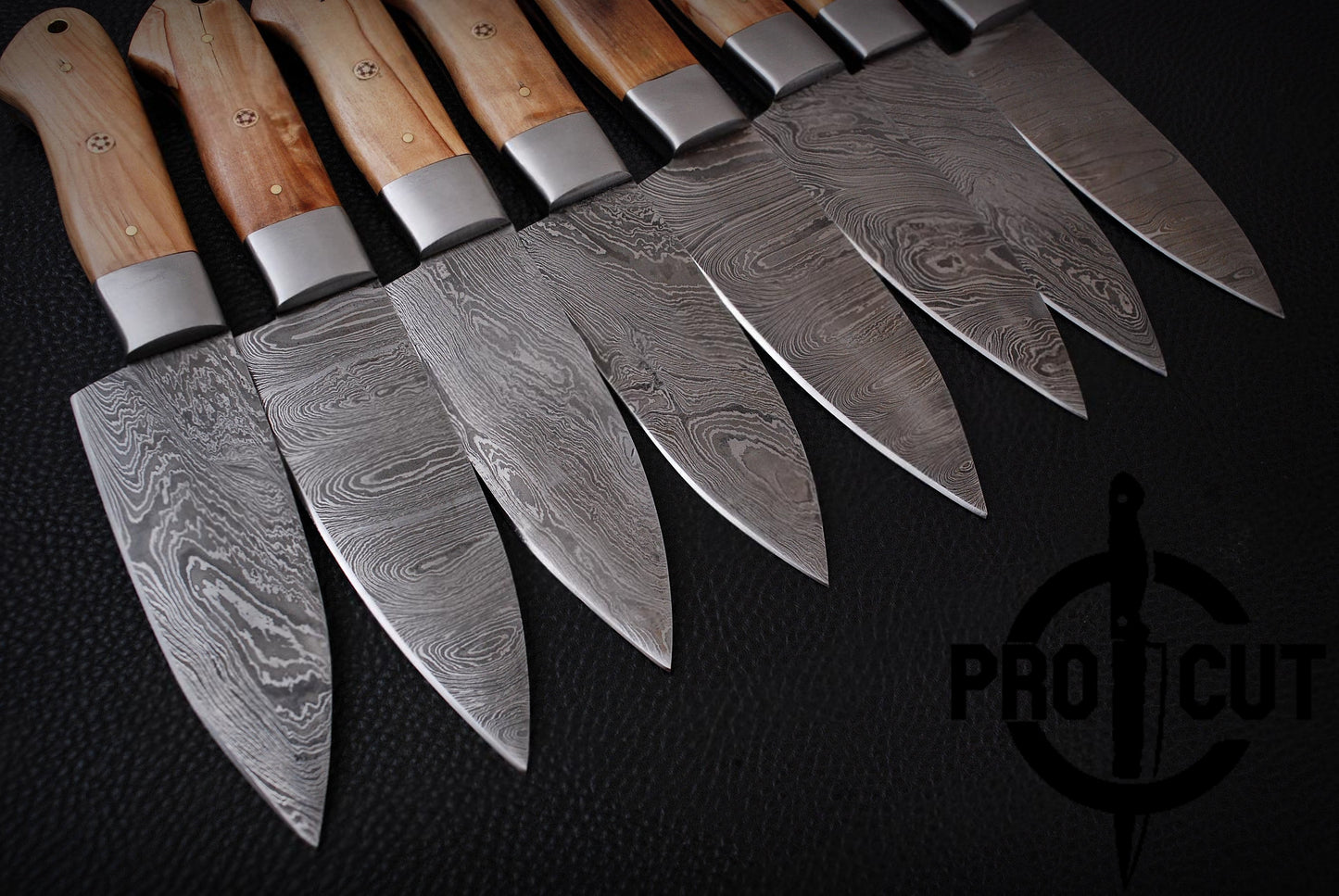 8 Pcs Handmade Damascus Steel Culinary Knives Set, Hand Forged BBQ Steak Knives