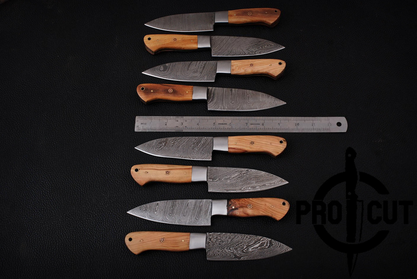 8 Pcs Handmade Damascus Steel Culinary Knives Set, Hand Forged BBQ Steak Knives