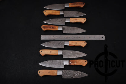 8 Pcs Handmade Damascus Steel Culinary Knives Set, Hand Forged BBQ Steak Knives