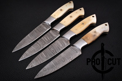 4 Pcs Hand Forged Damascus Steel Full Tang BBQ Steak Knives, Culinary Knives Set Gift for Men