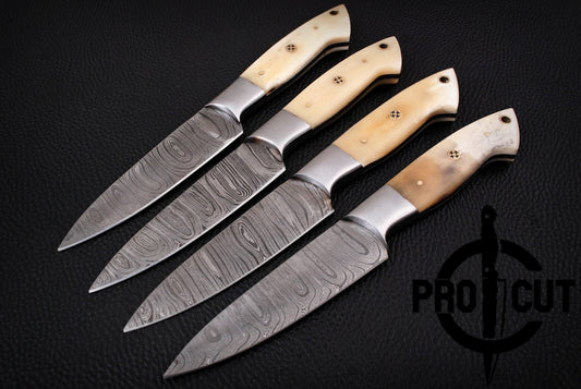 4 Pcs Hand Forged Damascus Steel Full Tang BBQ Steak Knives, Culinary Knives Set Gift for Men