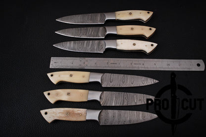 6 Pcs Hand Forged Damascus Steel Full Tang BBQ Steak Knives, Culinary Knives Set Gift for Men