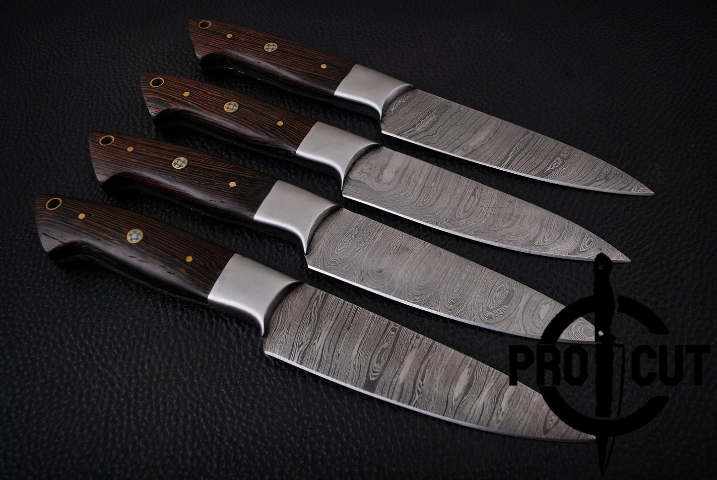 4 Pcs Hand Forged Damascus Steel Steak Knives with Wengee Wood Handle, Culinary Knives Set